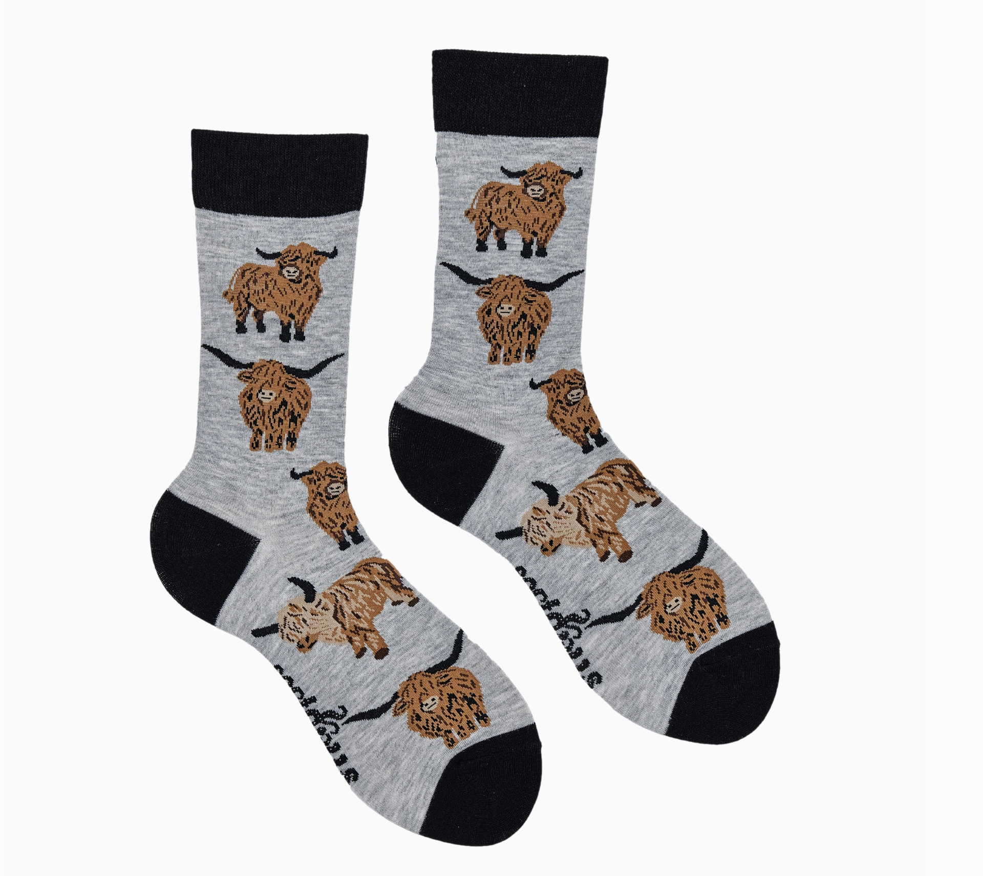 Highland Cow Socks-Grey/ S