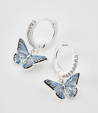 Fable Blue Butterfly Silver Huggie Earrings