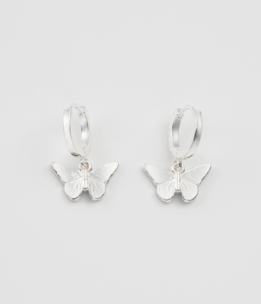 Fable Blue Butterfly Silver Huggie Earrings
