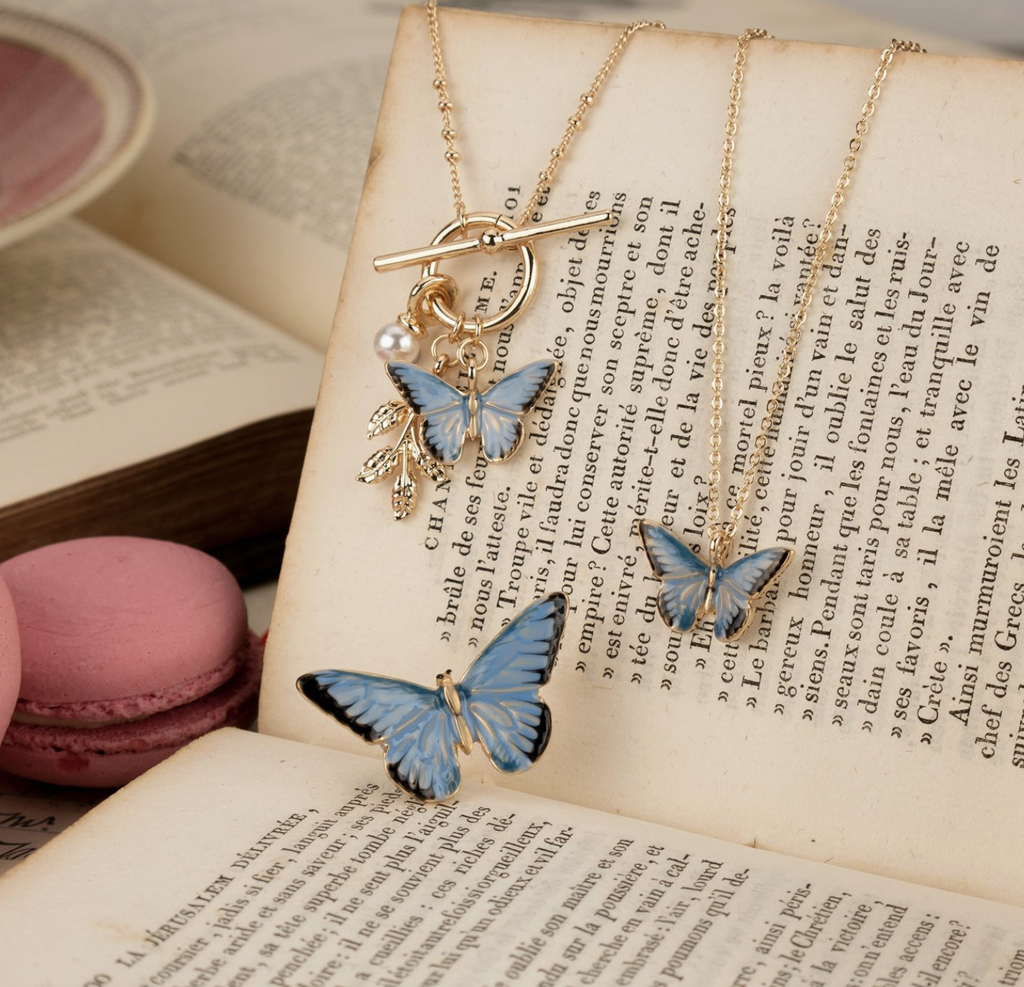 Fable Enamel Blue Butterfly Short Necklace