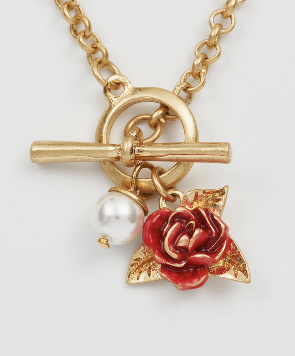 Fable English Rose Pearl Gold Chain Necklace