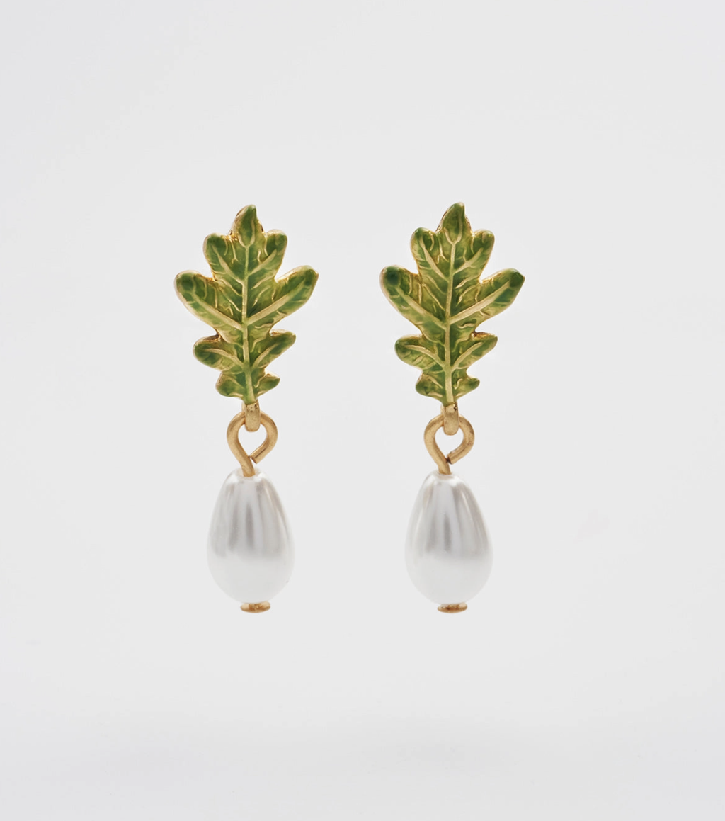 Fable Oak Leaf Pearl Earring - Gold