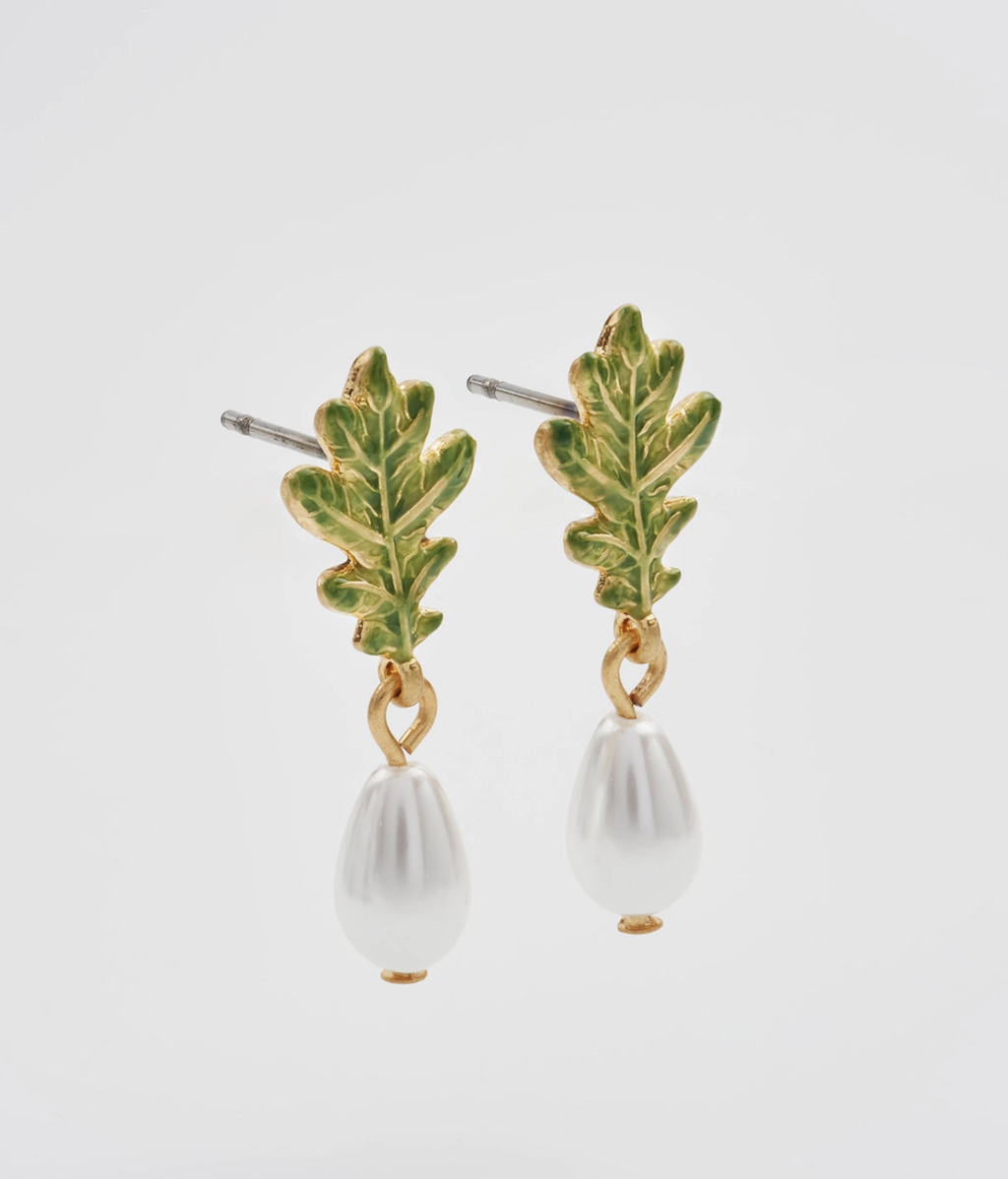 Fable Oak Leaf Pearl Earring - Gold