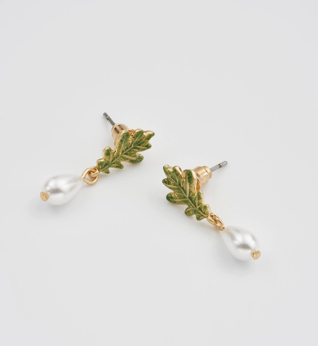 Fable Oak Leaf Pearl Earring - Gold