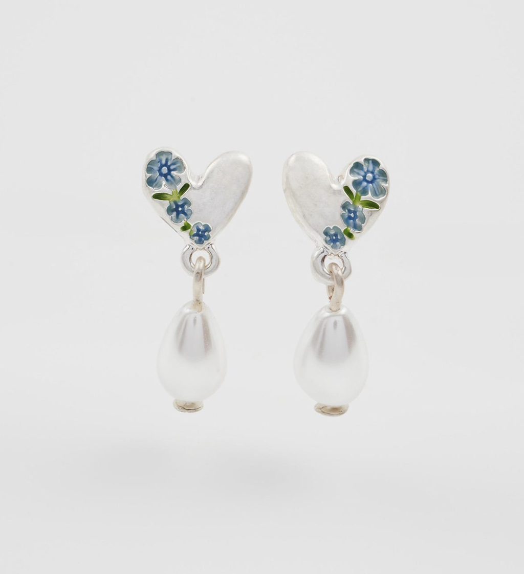 Fable Forget Me Not Heart & Pearl Silver Earrings