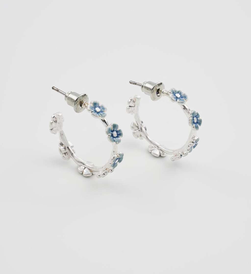 Fable Forget-Me-Not Stud Hoop Earrings Silver