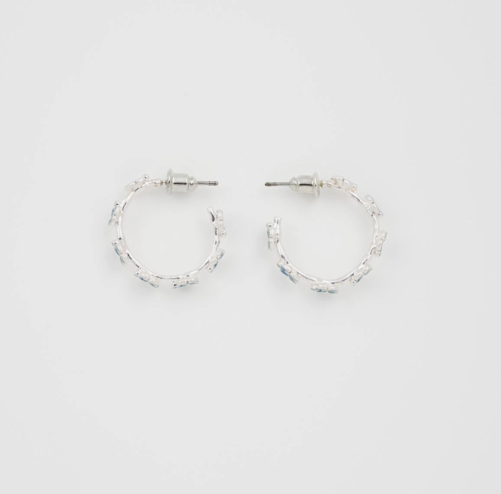 Fable Forget-Me-Not Stud Hoop Earrings Silver