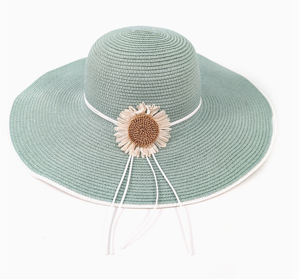 Bold Daisy Wide Brim Foldable Hat - Light Green (57cm)