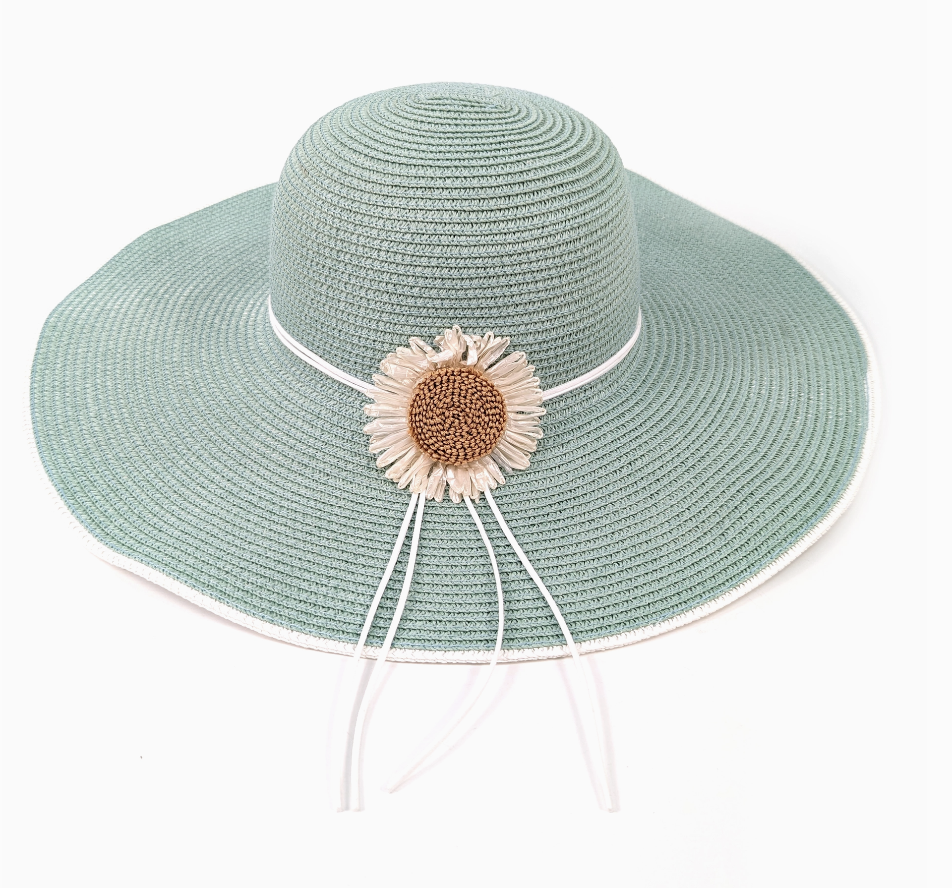 Bold Daisy Wide Brim Foldable Hat - Light Green (57cm)