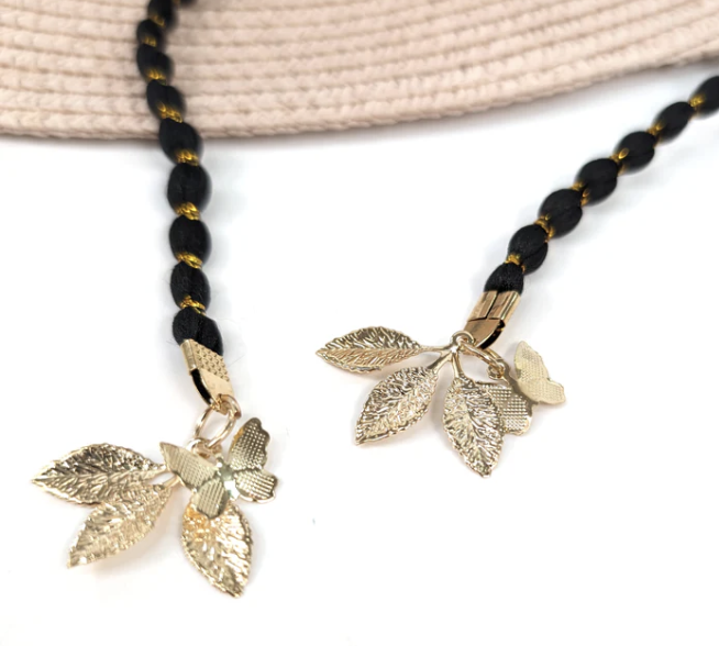 Gold leaf cloche foldable hat-dark natural 57cm