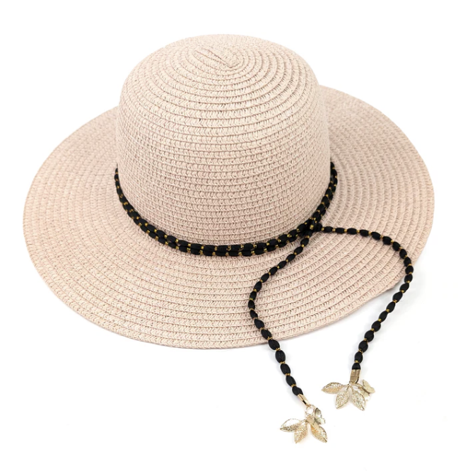 Gold leaf cloche foldable hat-dark natural 57cm