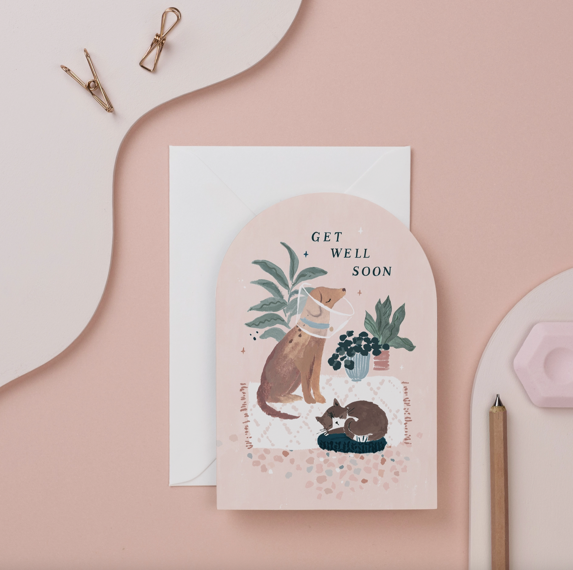 Cat and Dog Get Well Soon Card