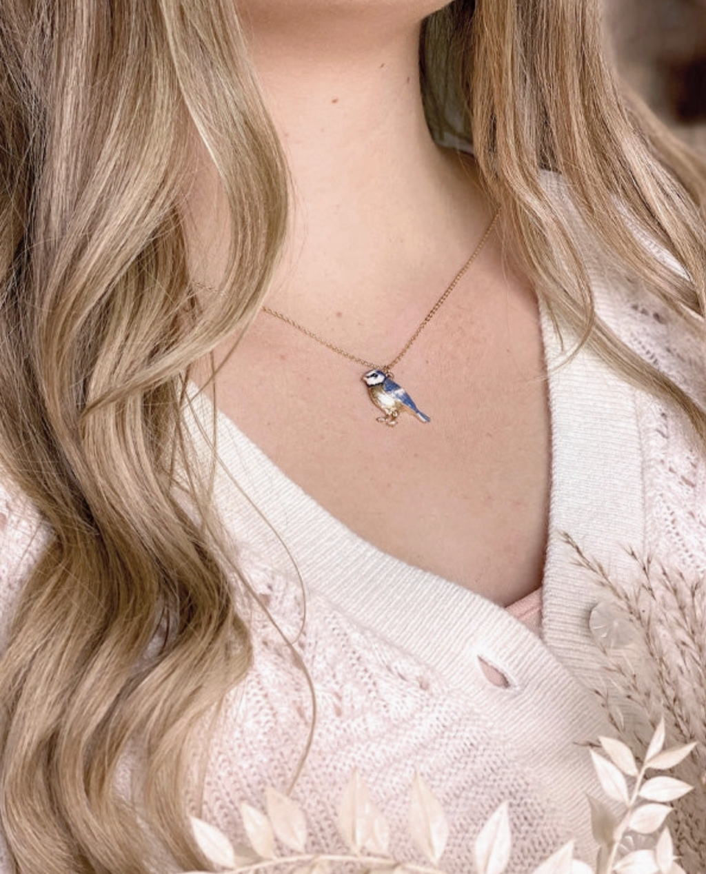 Fable Enamel Blue Tit Short Necklace