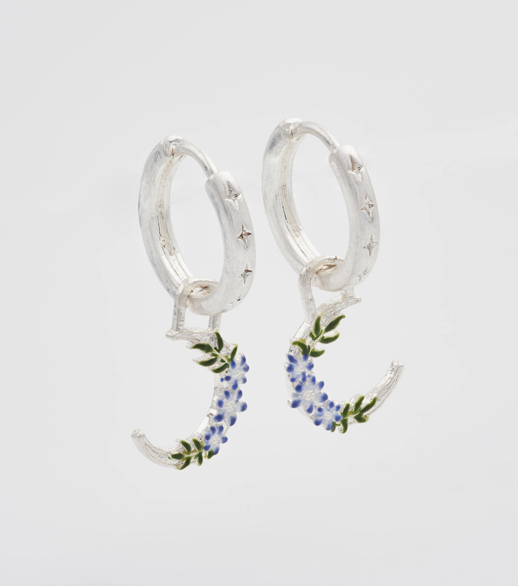 Fable Nightshade Moon Silver Huggie Earrings