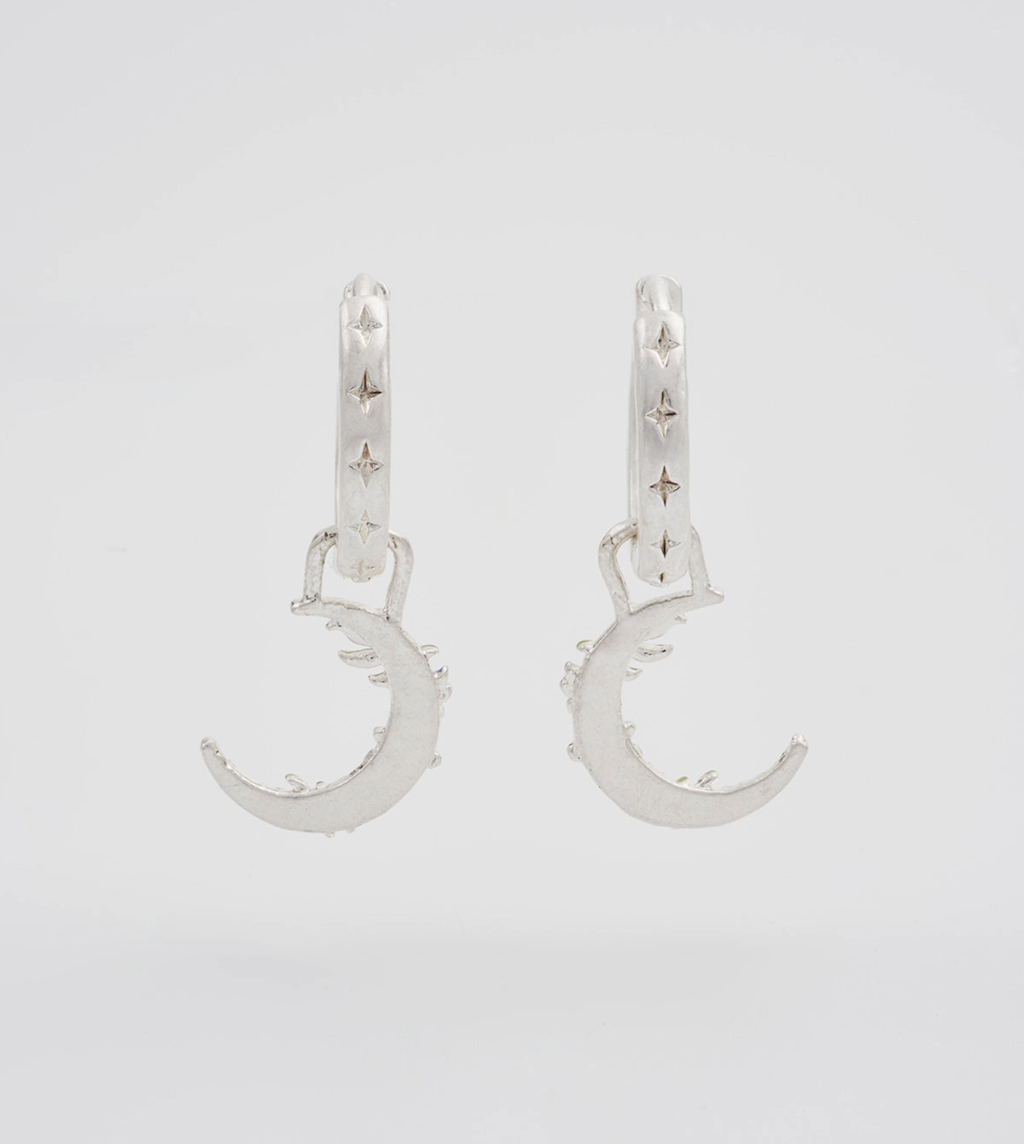 Fable Nightshade Moon Silver Huggie Earrings