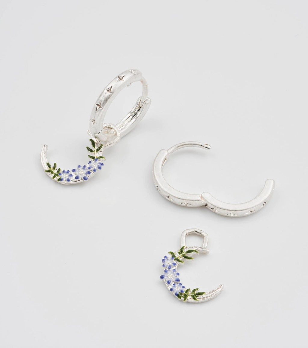 Fable Nightshade Moon Silver Huggie Earrings