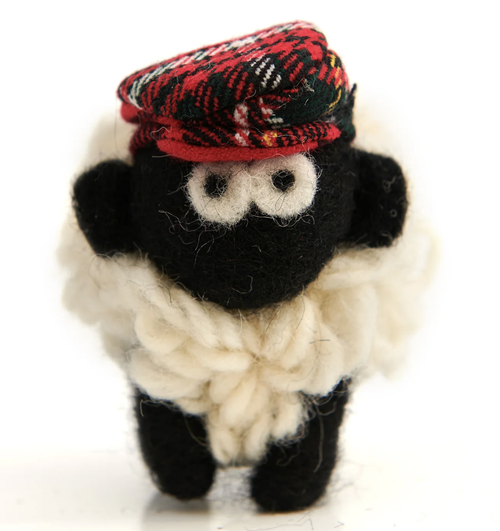 Erin Knitwear Knitted Sheep Keyring with Tartan Flatcap