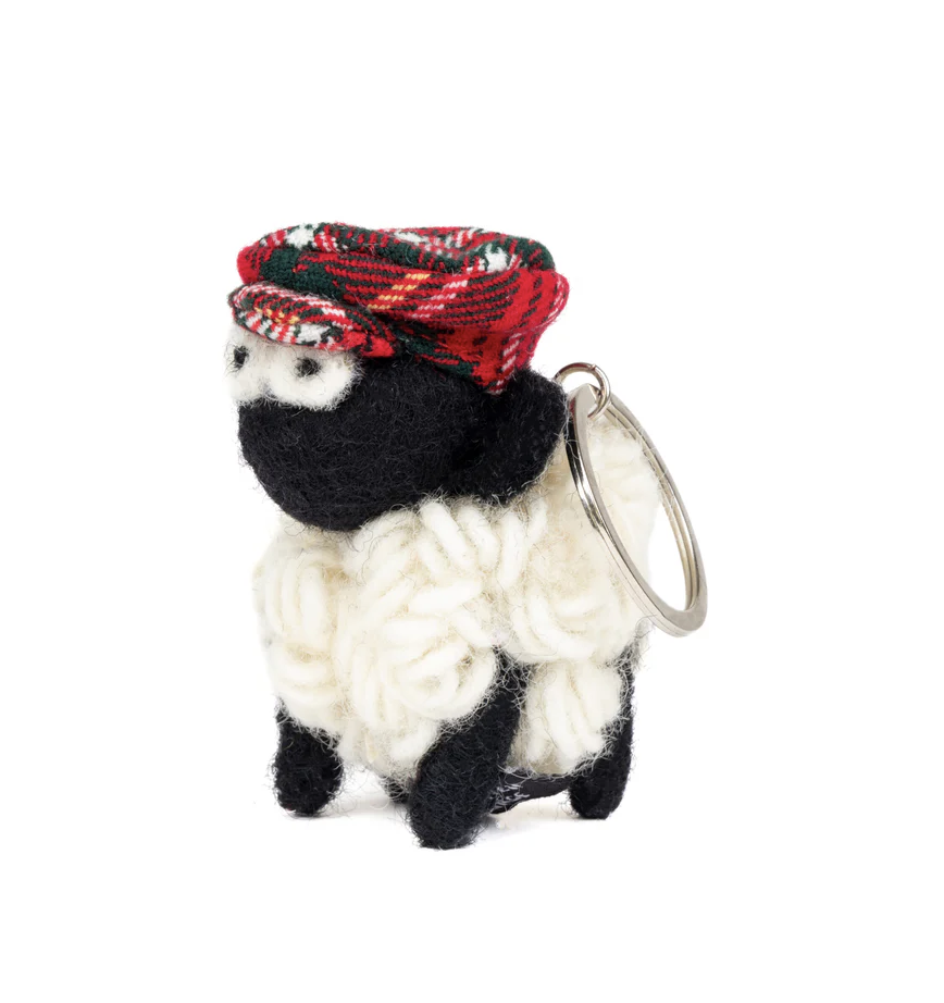 Erin Knitwear Knitted Sheep Keyring with Tartan Flatcap