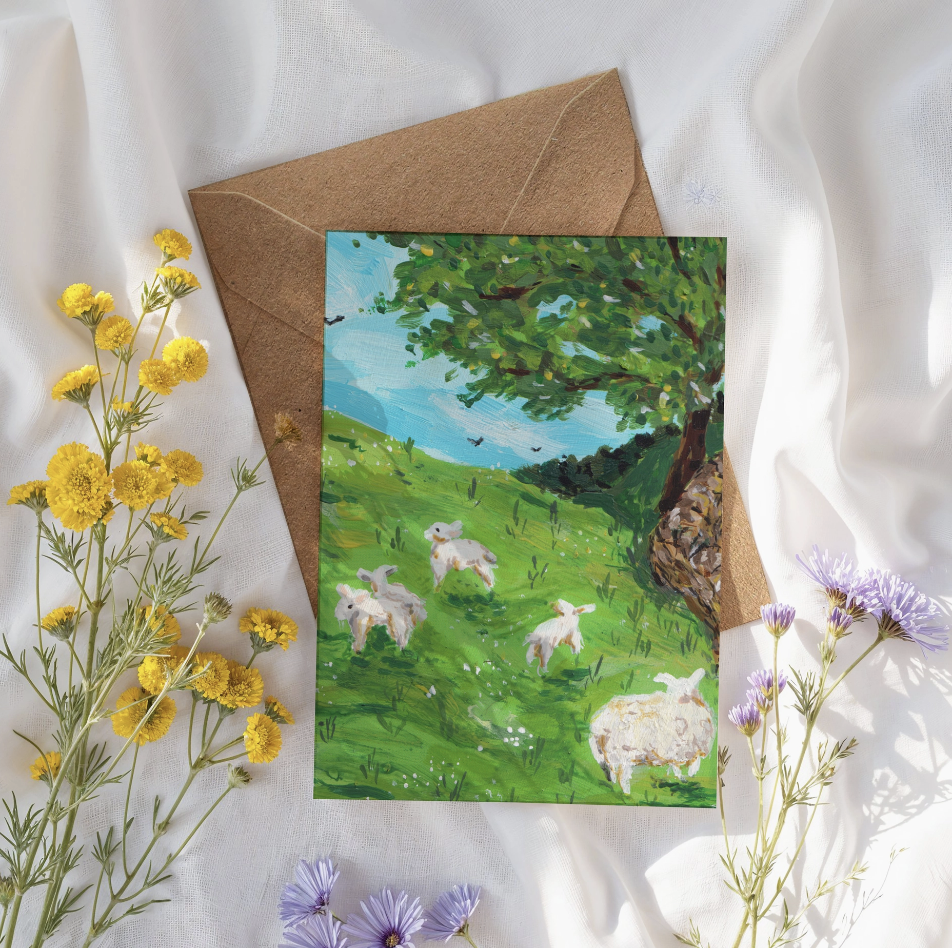 Spring Lambs Blank Greetings Card
