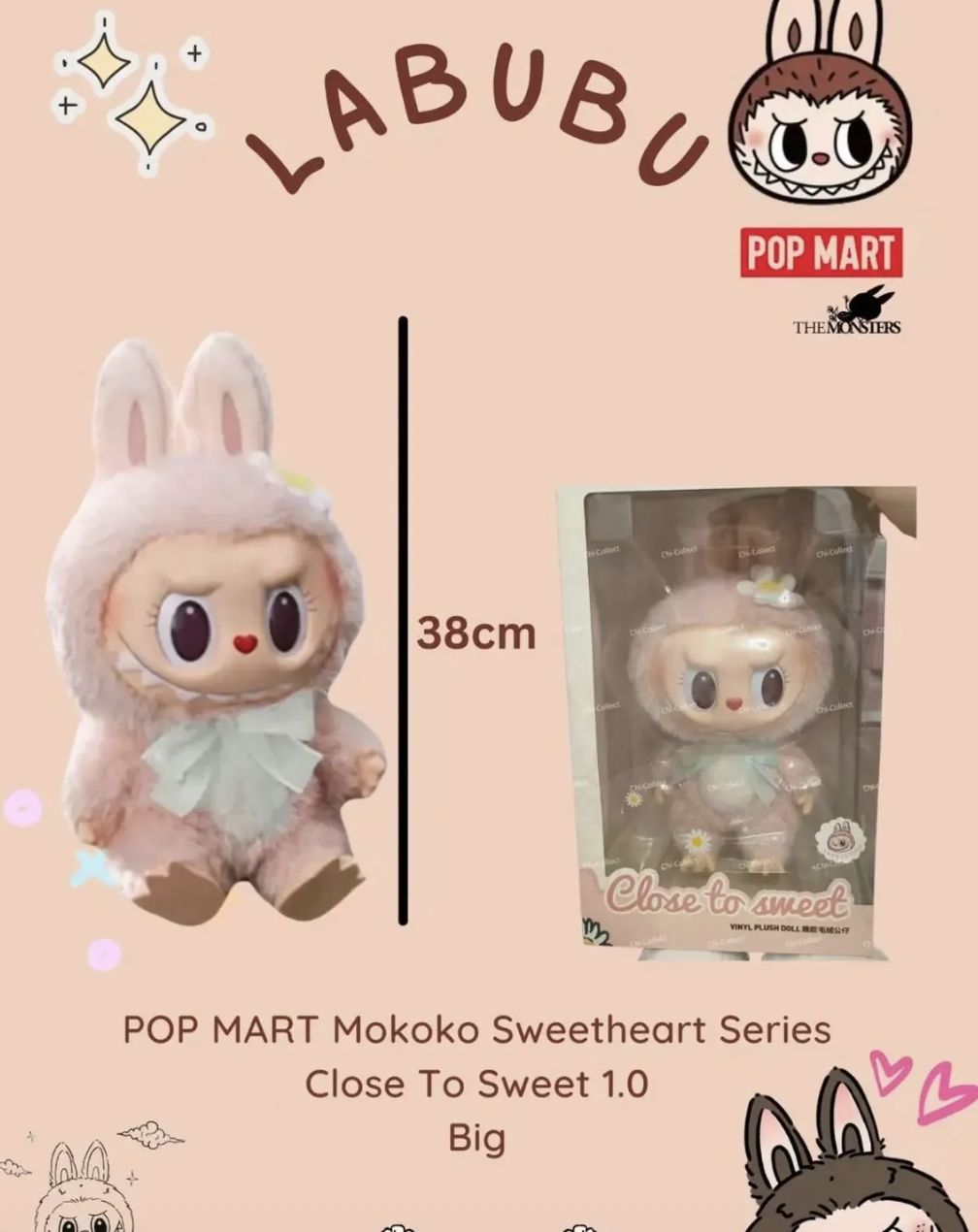 POP MART - Labubu - The Monsters - Mokoko Close to sweet Vinyl Plush Medium Doll - No return & refund & exchange - Resale