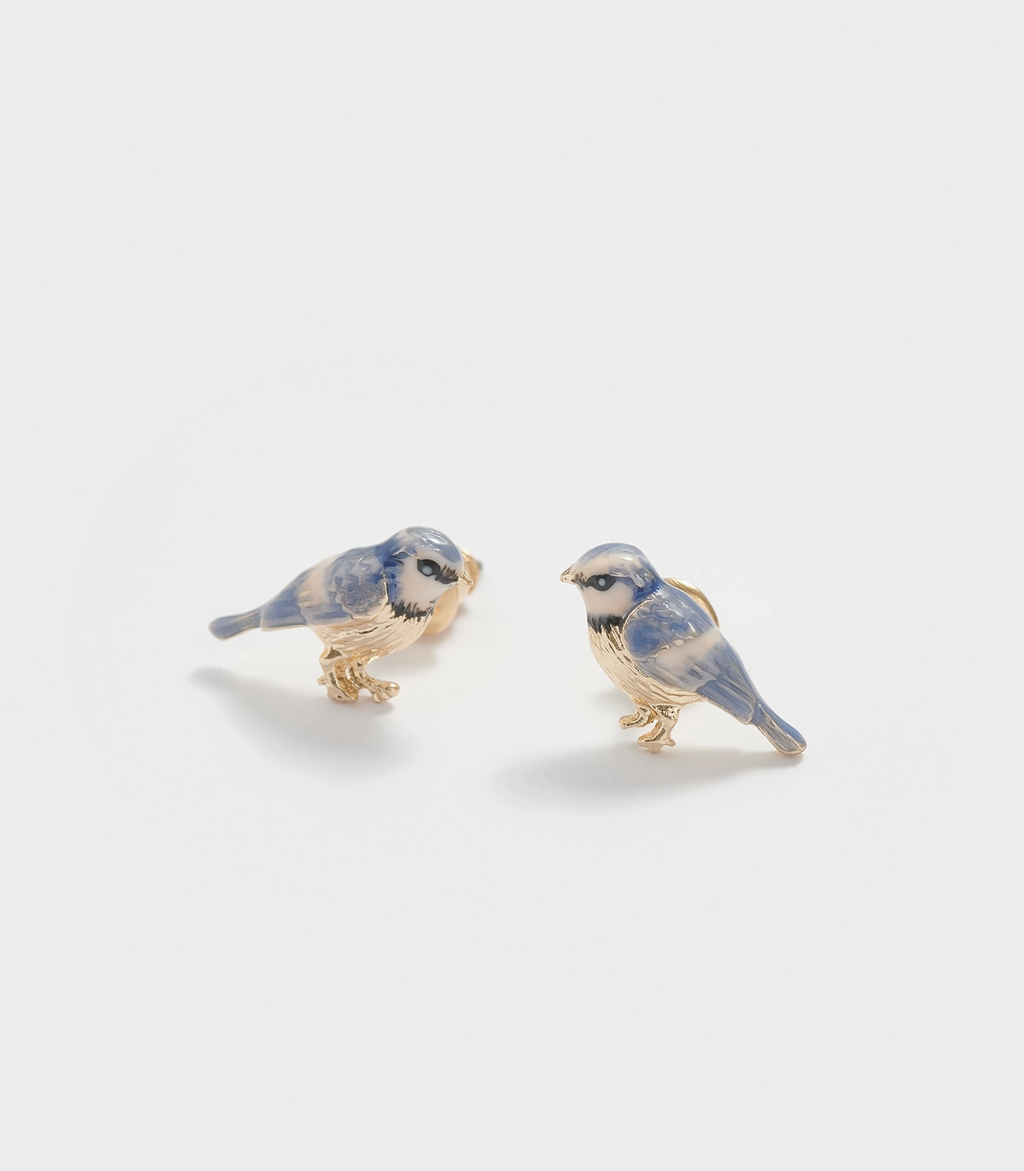 Fable Enamel Blue Tit Stud Earrings
