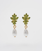 Fable Oak Leaf Pearl Drop Gold Earrings