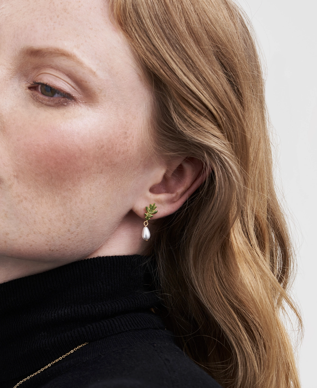 Fable Oak Leaf Pearl Drop Gold Earrings