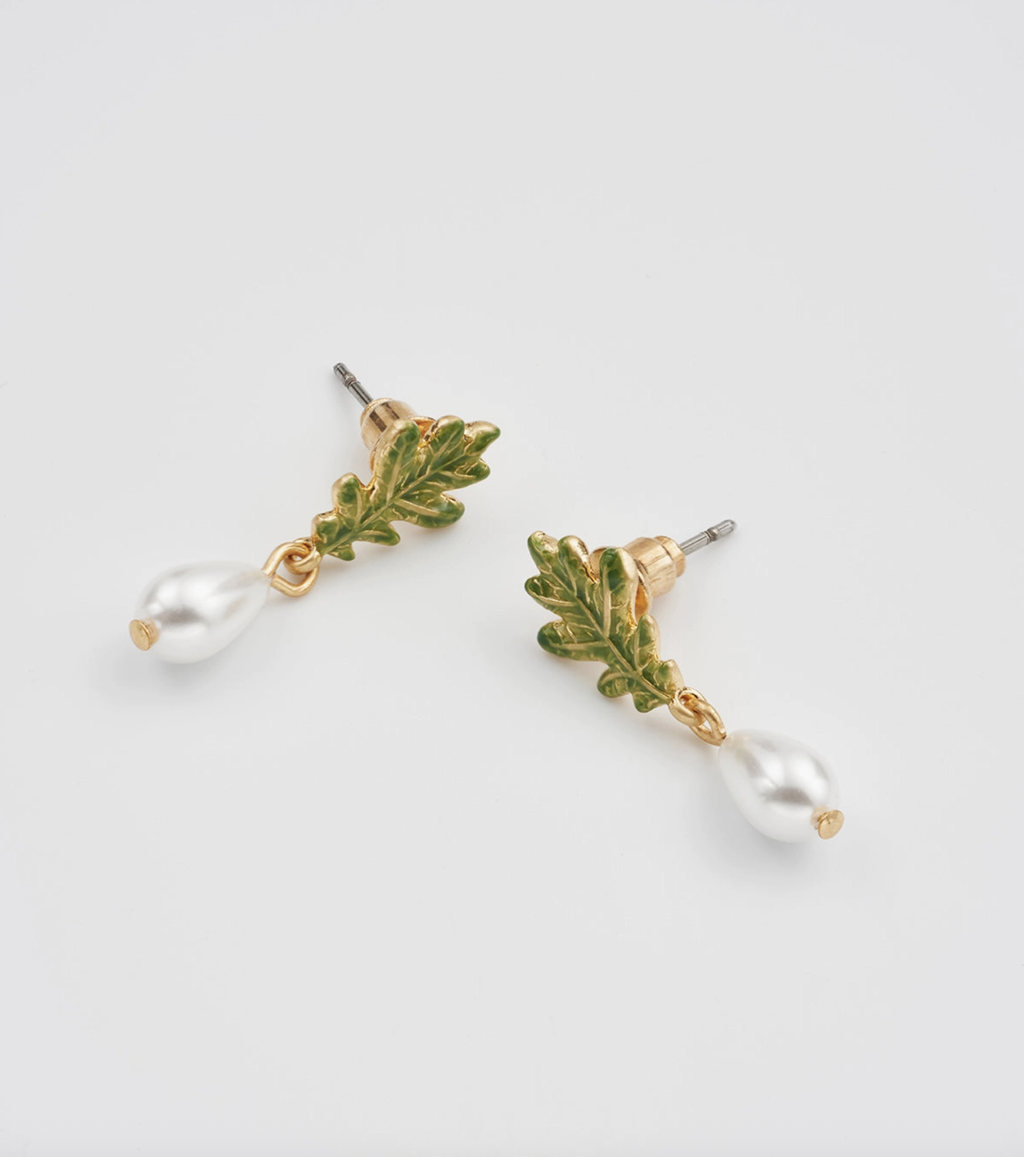 Fable Oak Leaf Pearl Earring - Gold