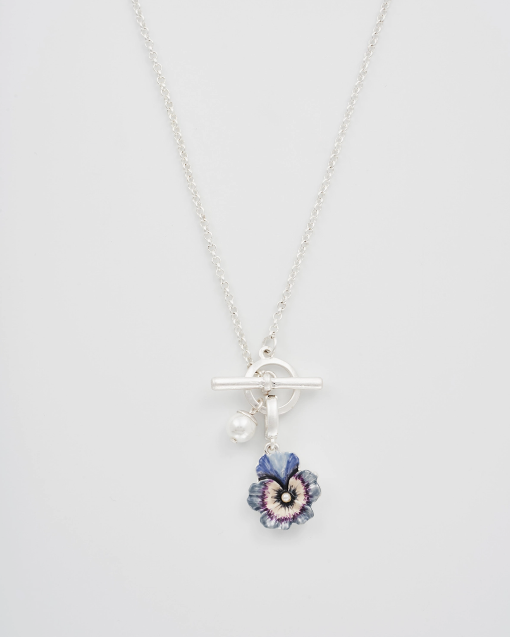 Fable Pansy Pearl Silver Toggle Necklace
