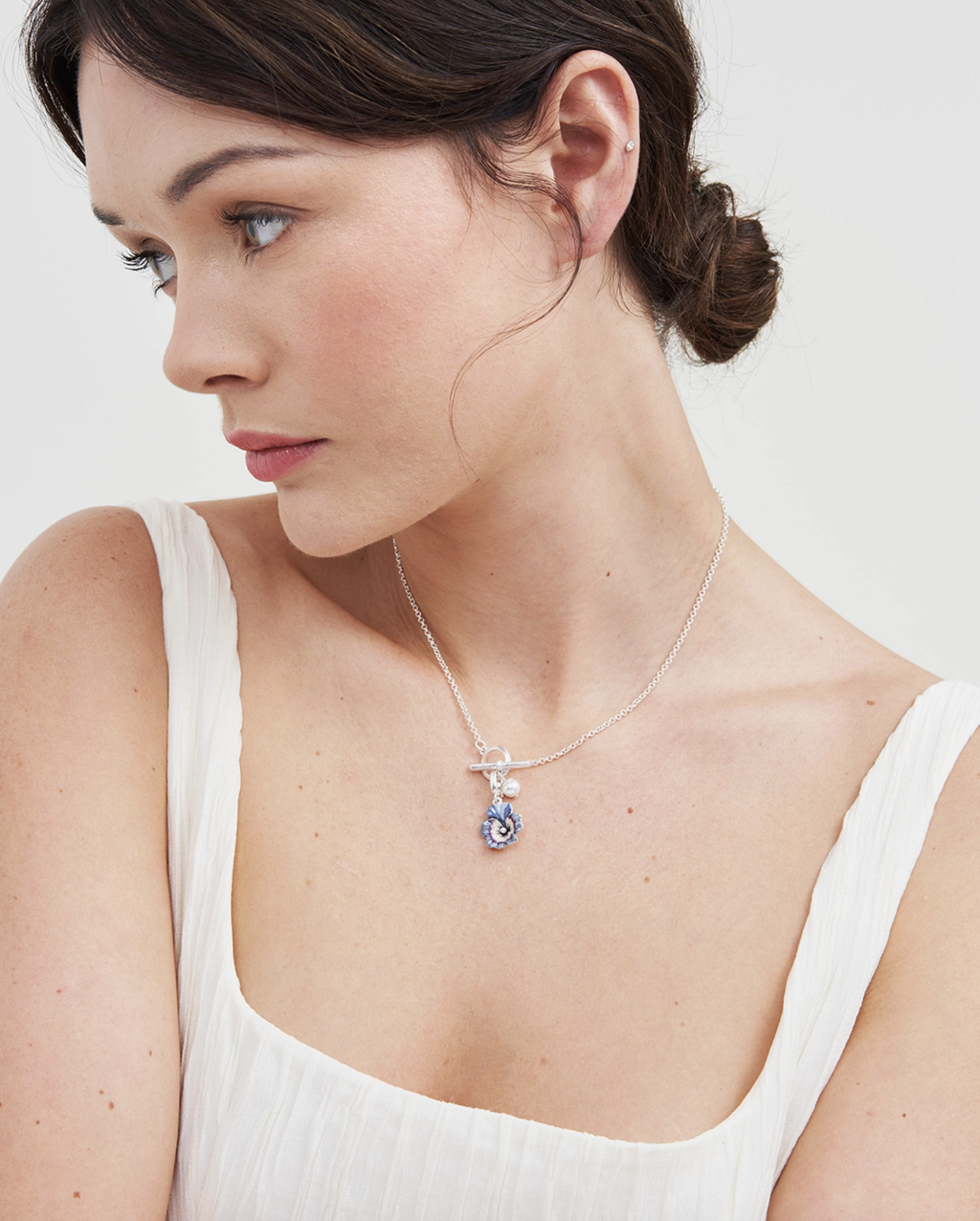 Fable Pansy Pearl Silver Toggle Necklace
