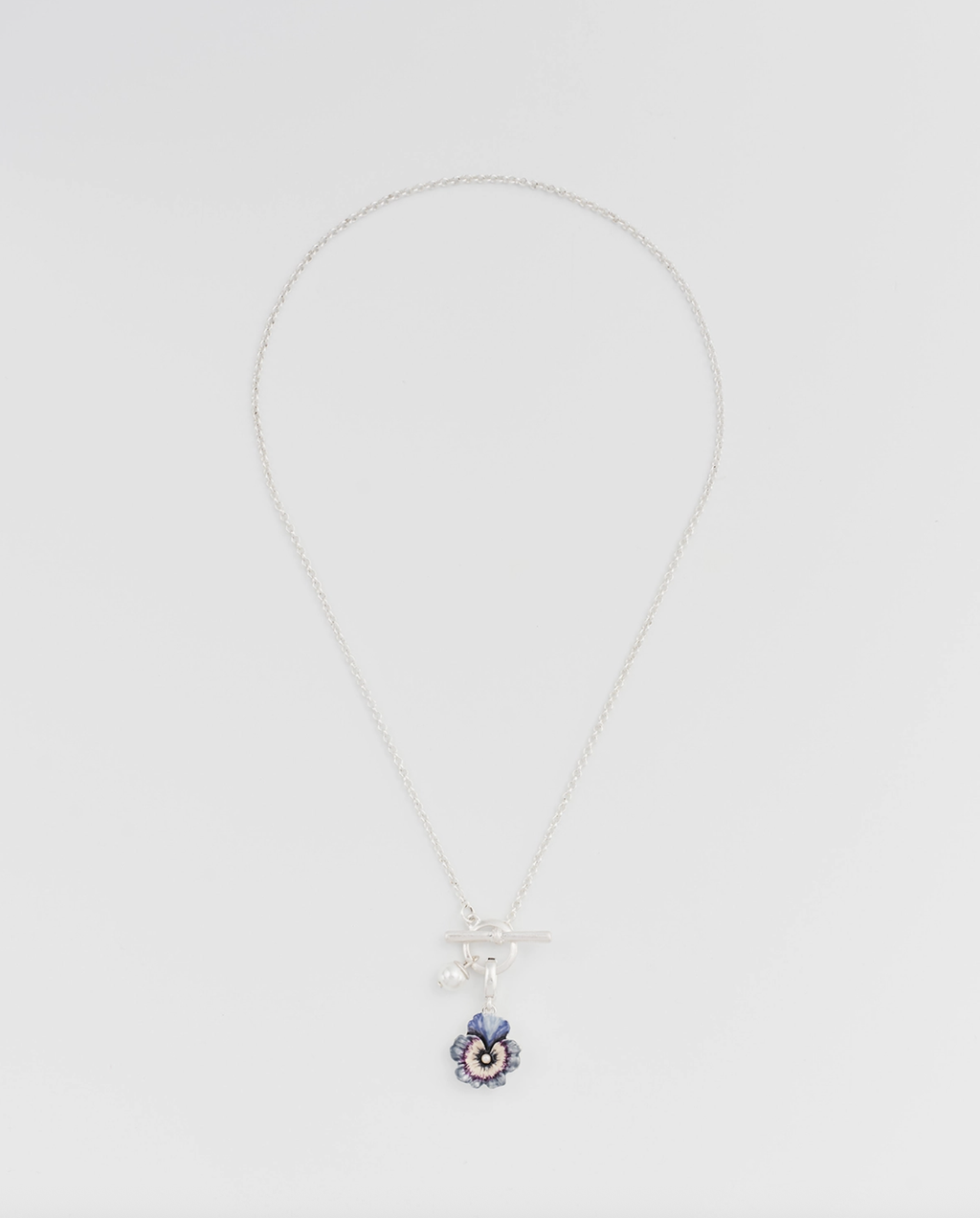 Fable Pansy Pearl Silver Toggle Necklace