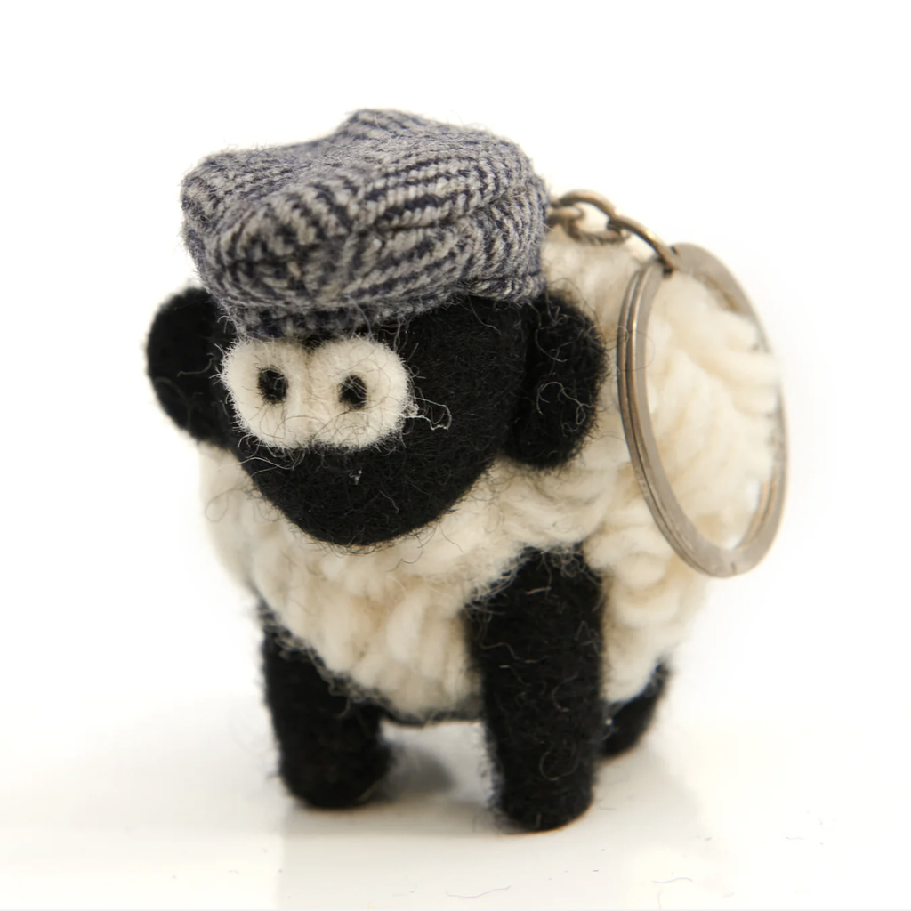 Erin Knitwear Knitted Sheep Keyring with Tartan Flatcap
