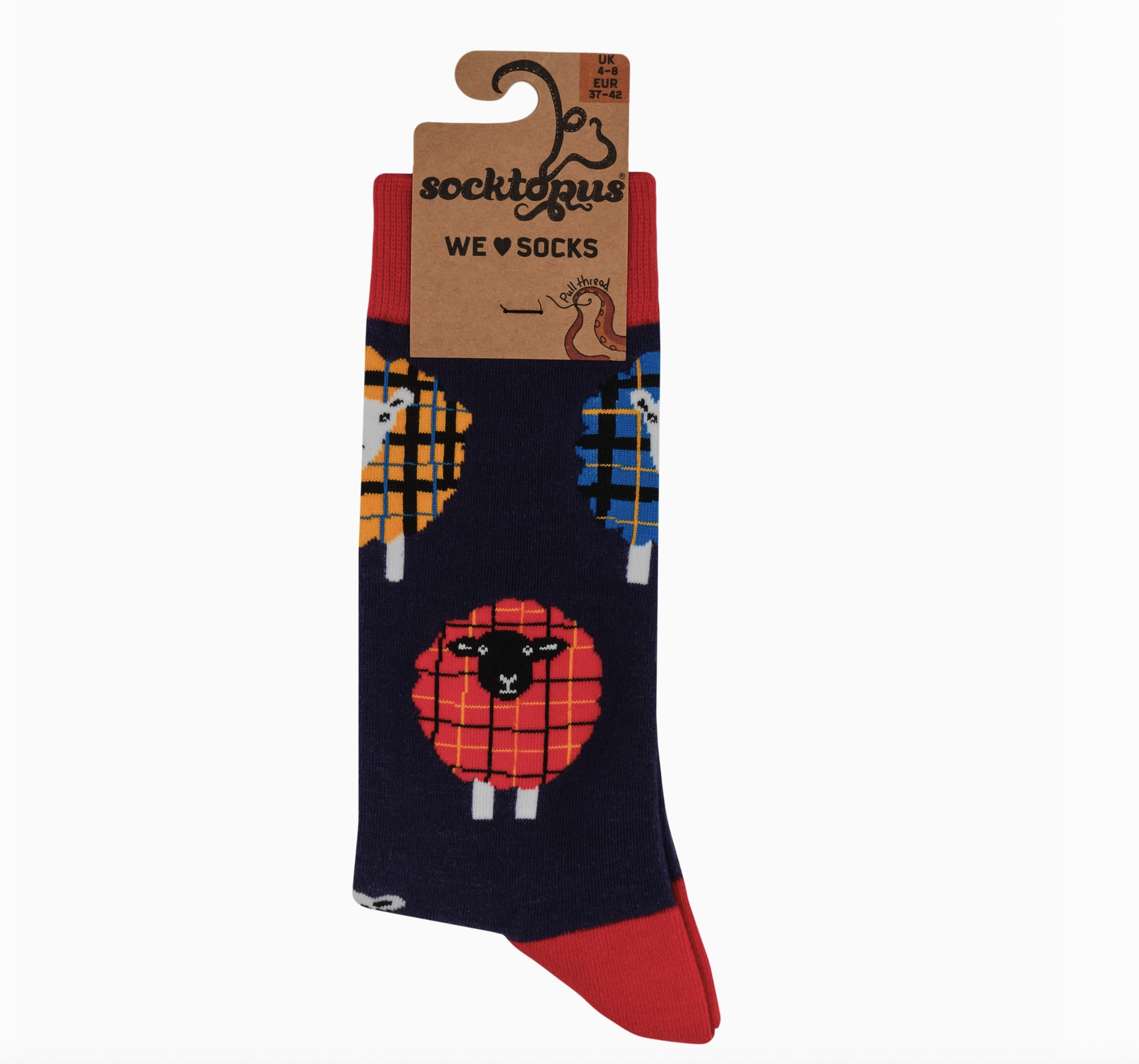 Tartan Sheep Socks-Navy/ S
