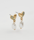 Fable Forget-Me-Not Heart & Pearl Earrings Golden