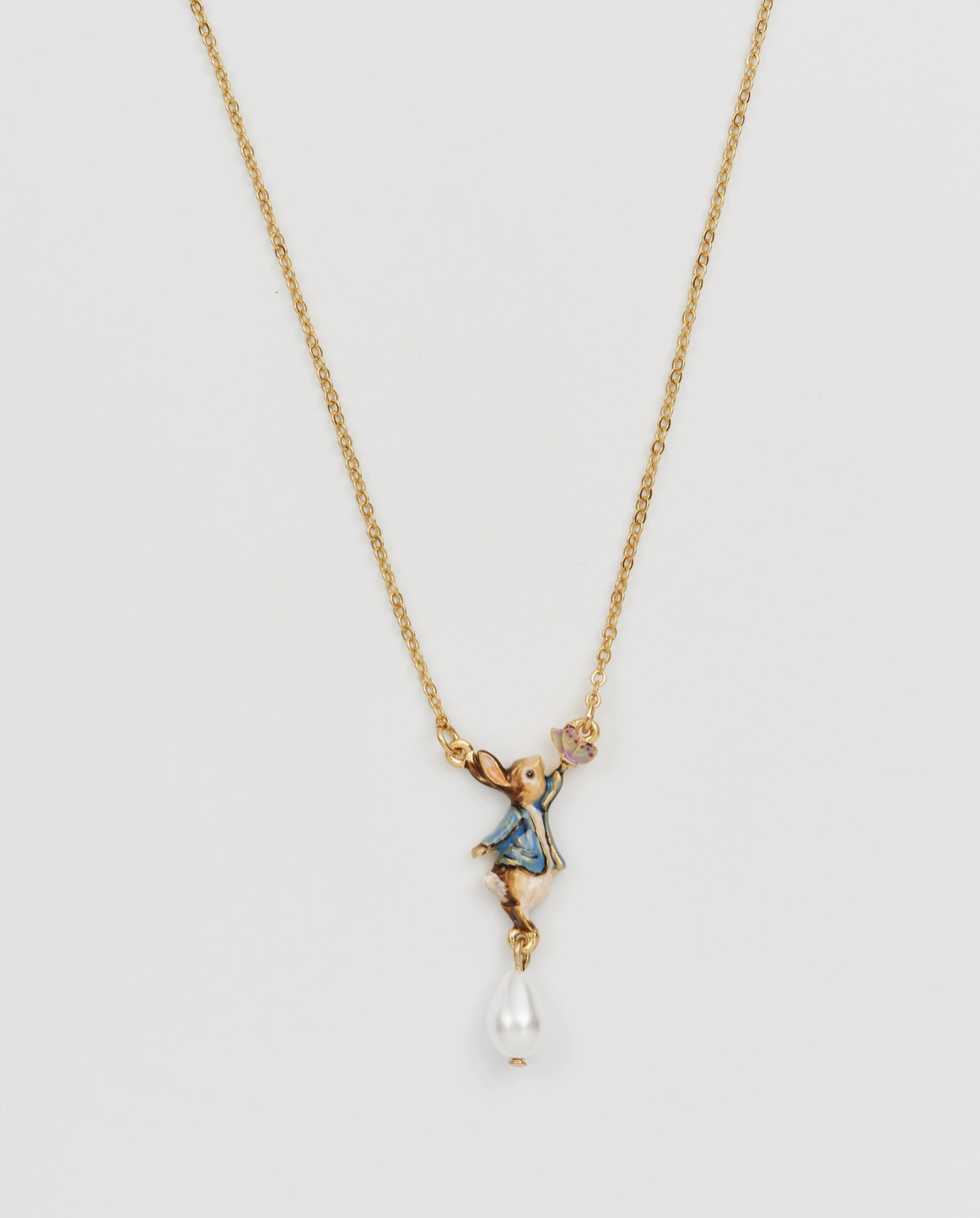 Fable England Peter Rabbit and Butterfly Pearl Drop Necklace