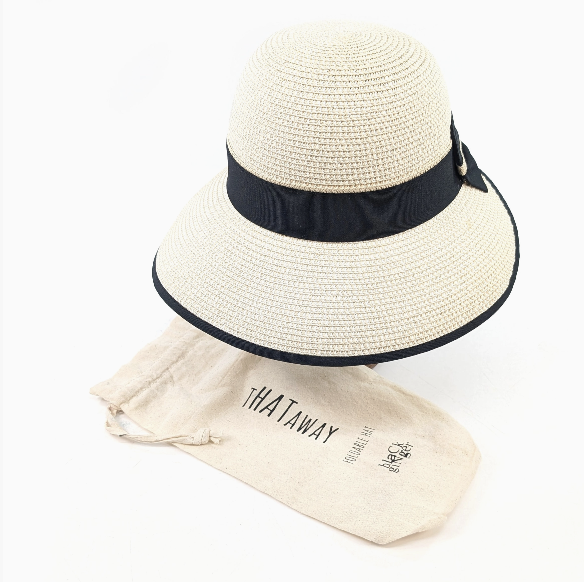 Open Back Bow Foldable Hat (57cm) - Natural Cream