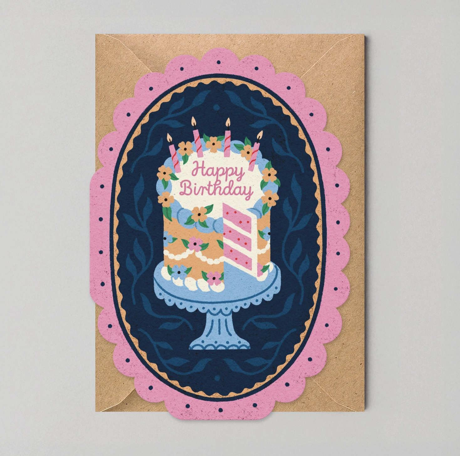Pink Framed Birthday Cake Cards | Die Cut Birthday Cards