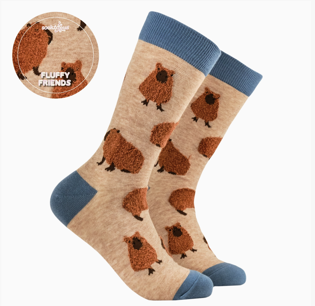 Fluffy Capybara Socks-OATMEAL / S
