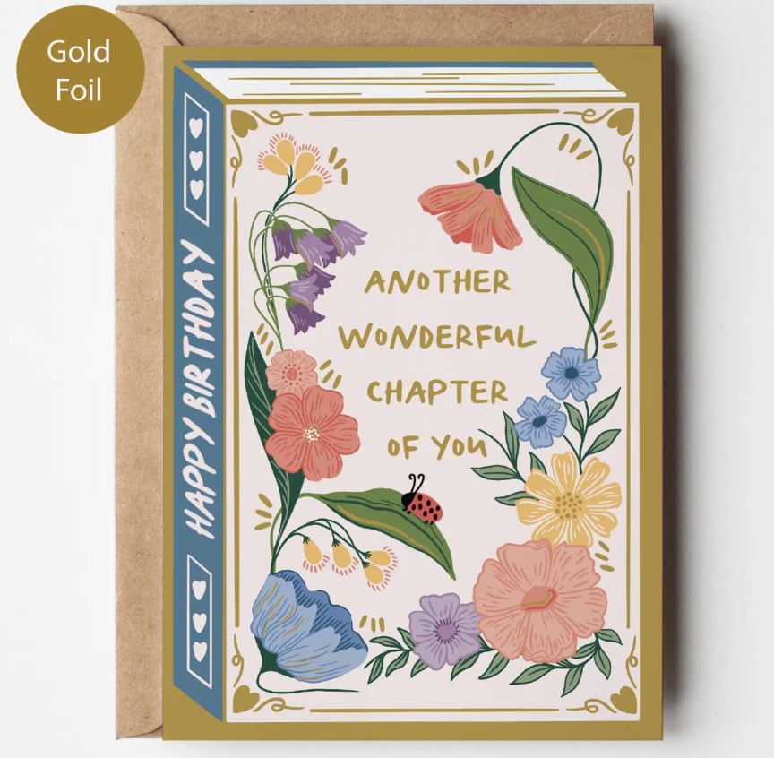 Bookish Birthday Card | Book Lover | Die Cut | Gold Foil