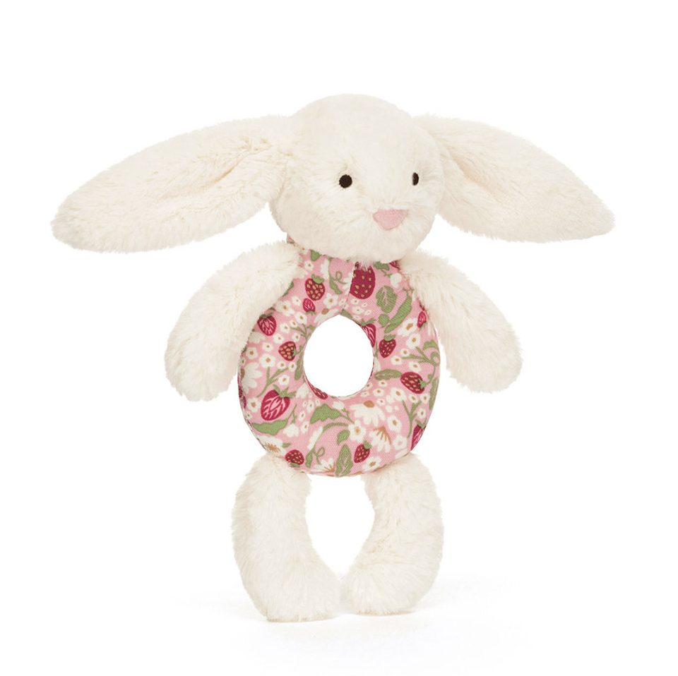 Jellycat Baby Blossom Cream Bunny 'Berry' Ring Rattle
