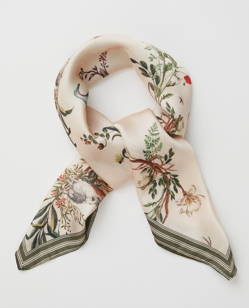 Fable Toile De Jouy Olive Green Square Scarf
