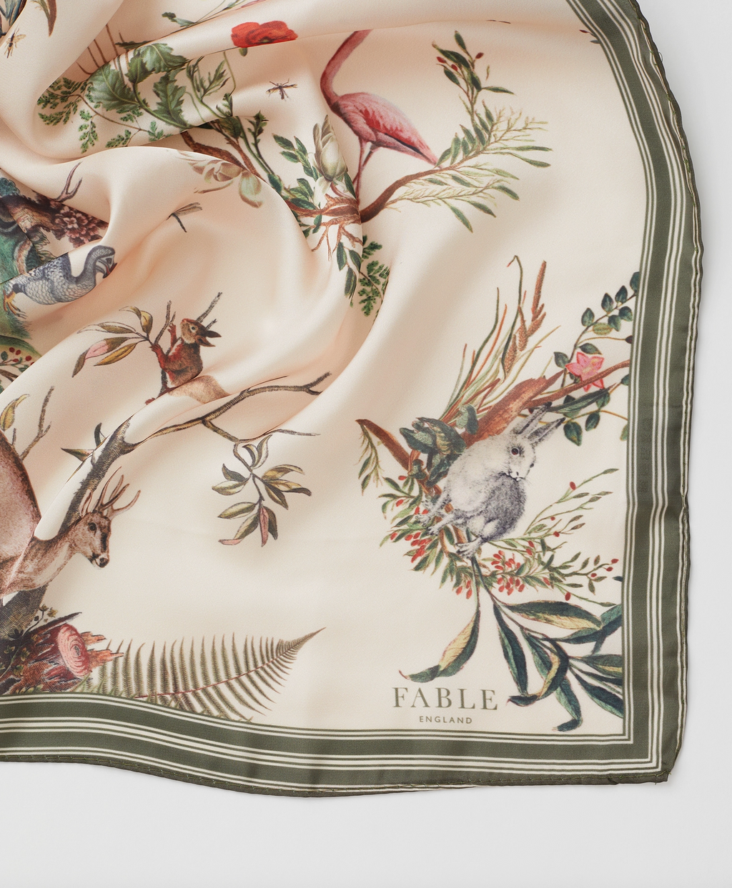 Fable Toile De Jouy Olive Green Square Scarf