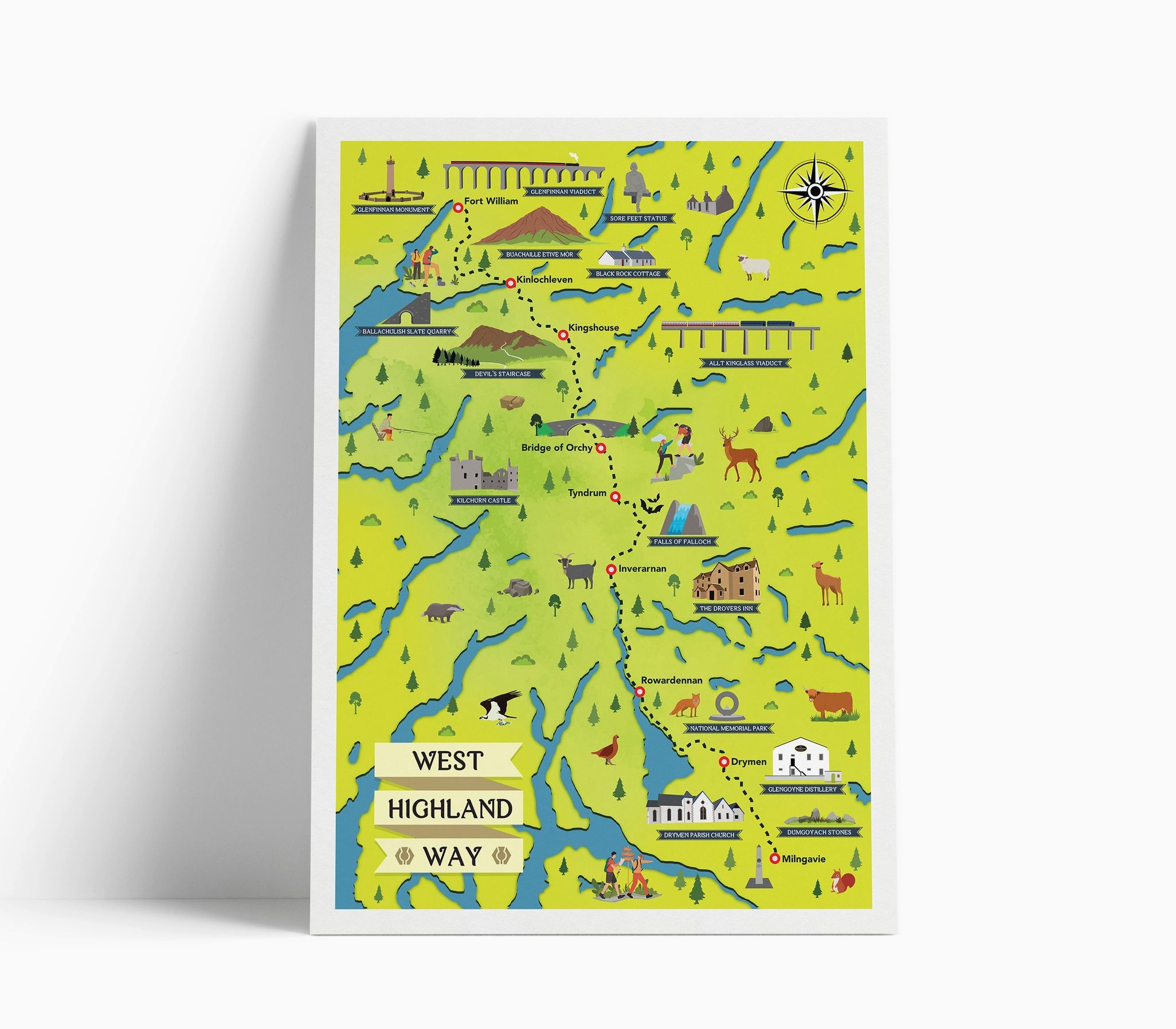 Illustrated print of Scotland - A4 Size