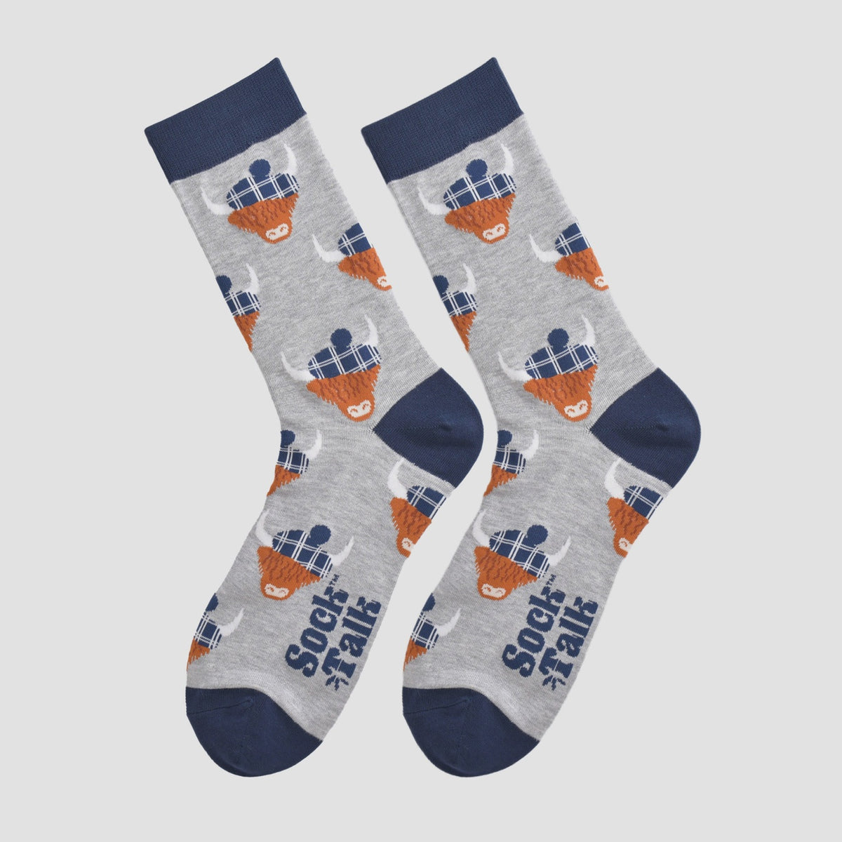 Bamboo Socks - Grey/Navy Blue, Highland Cow Tartan Hat (UK 7-11)