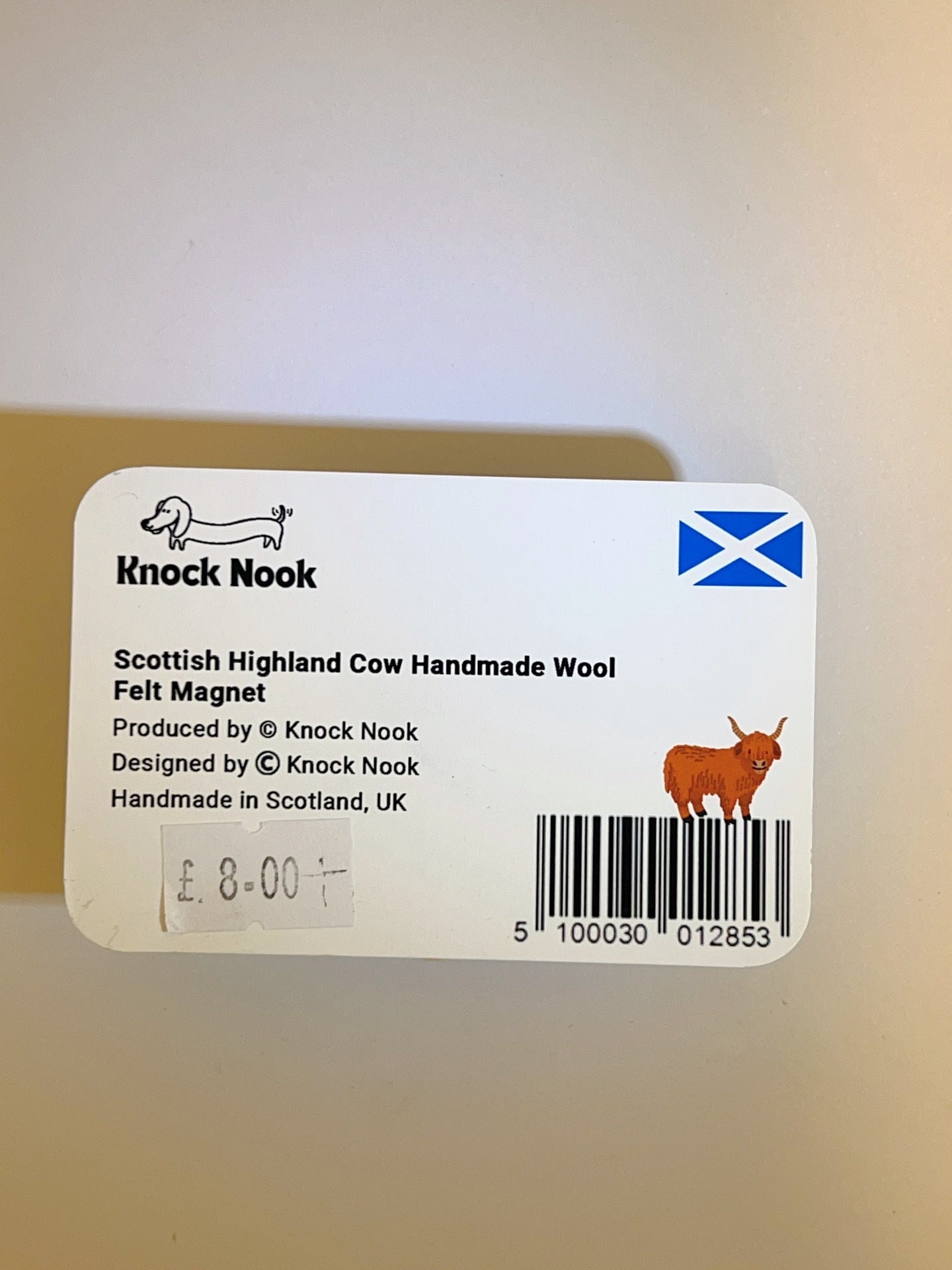 Knock Nook Produced - Handmade wool felt highland cow magnet