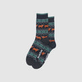 Highland Cow Fair Isle Bamboo Socks in Black/Green (UK 7-11)