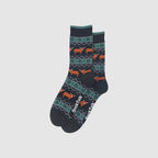 Highland Cow Fair Isle Bamboo Socks in Black/Green (UK 7-11)