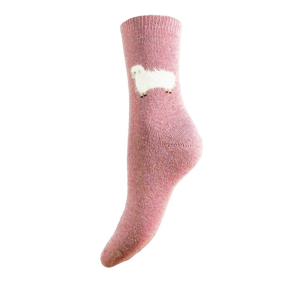 Gemjar Thick pink socks with cream fluffy sheep