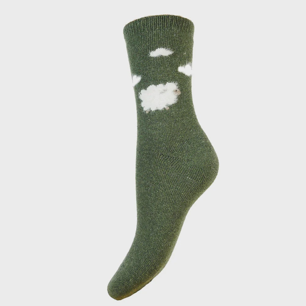 GEMJAR Green fluffy sheep and clouds wool blend socks