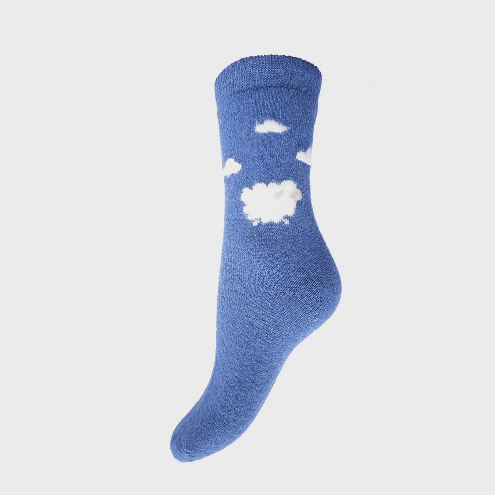 Gemjar Blue fluffy sheep and clouds wool blend socks